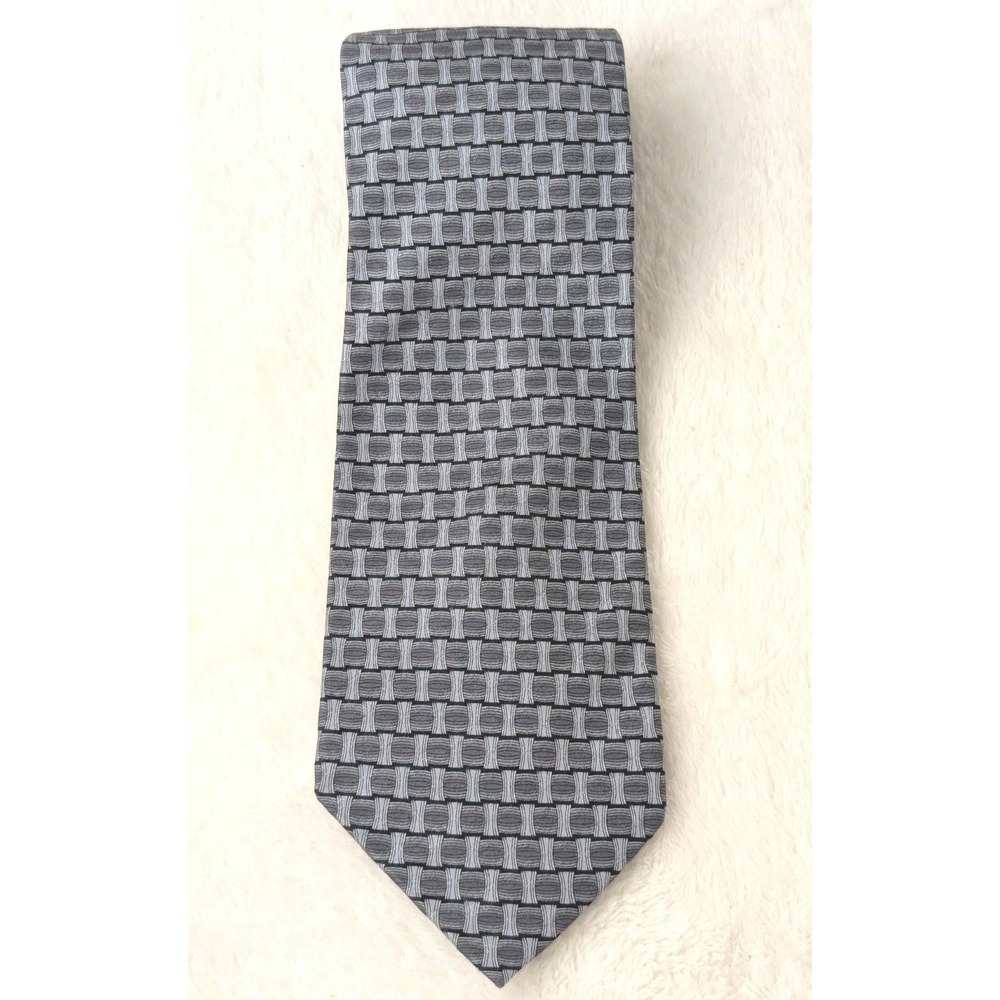 Kenneth‎ Cole Reaction Men's Tie Gray Black Geometric Woven Pattern Classic